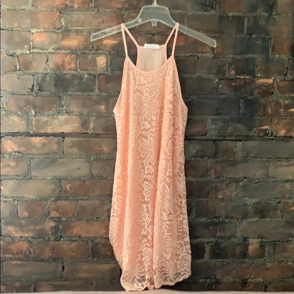 Peach Lace Mini Dress